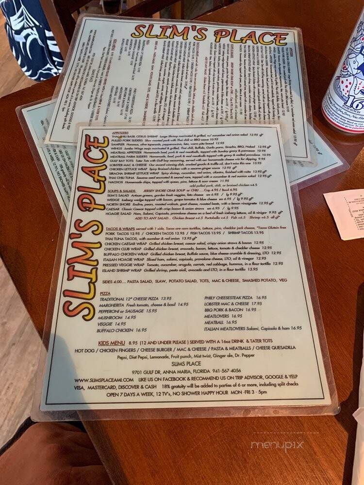 Slim's Place - Bradenton Beach, FL menu_pic