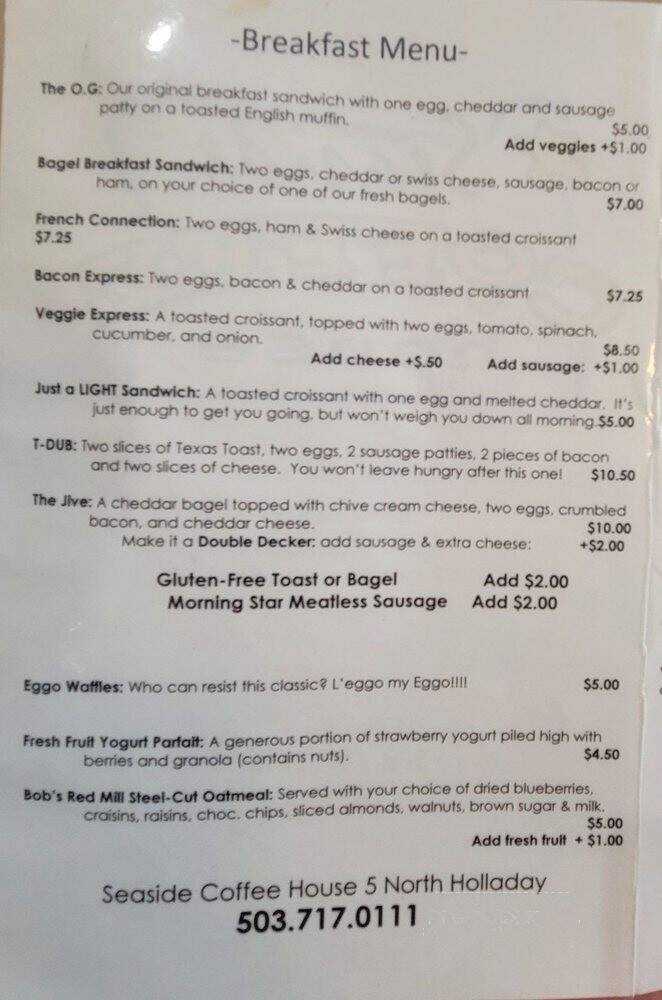 Seaside Coffee House - Seaside, OR menu_pic
