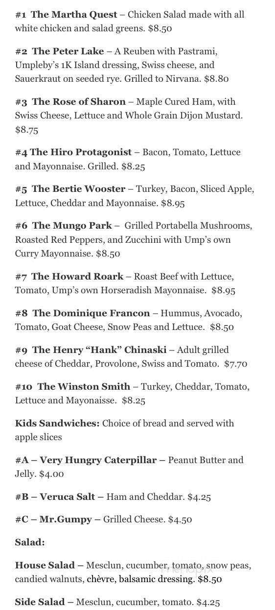 Umpleby's Bakery and Cafe - Hanover, NH menu_pic