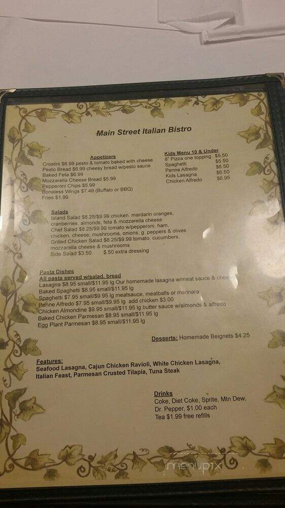 Main Street Italian Bistro - Springville, AL menu_pic