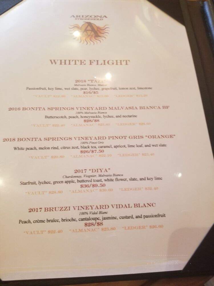 Arizona Stronghold Vineyards - Cottonwood, AZ menu_pic