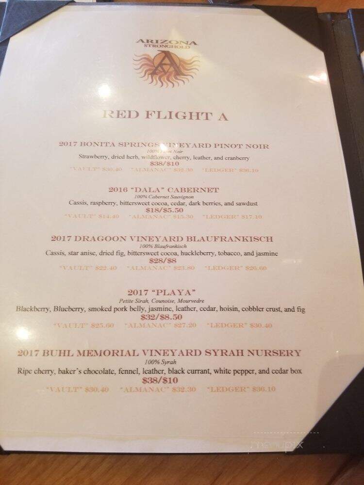 Arizona Stronghold Vineyards - Cottonwood, AZ menu_pic