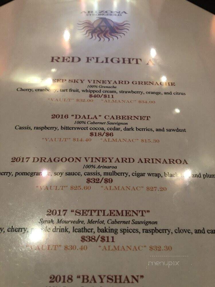Arizona Stronghold Vineyards - Cottonwood, AZ menu_pic
