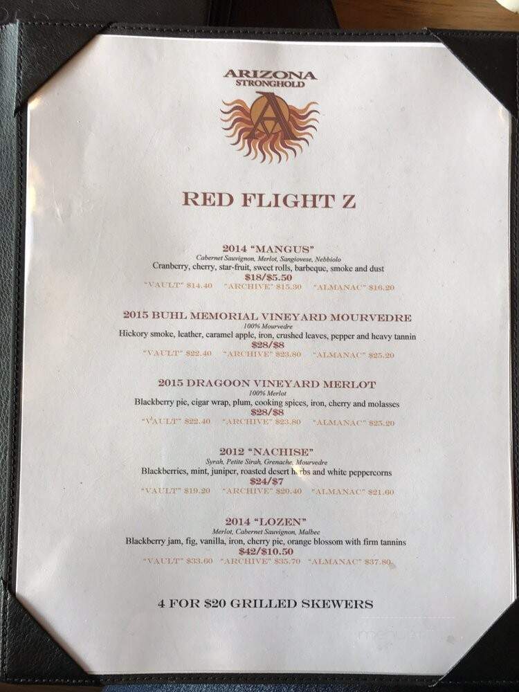 Arizona Stronghold Vineyards - Cottonwood, AZ menu_pic