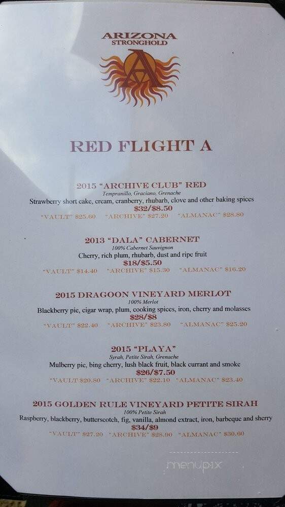Arizona Stronghold Vineyards - Cottonwood, AZ menu_pic