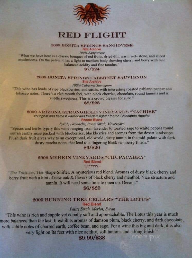 Arizona Stronghold Vineyards - Cottonwood, AZ menu_pic