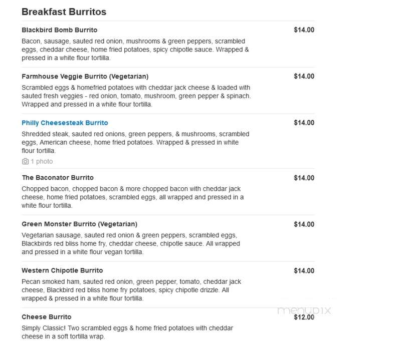 Blackbird Cafe - Groton, MA menu_pic