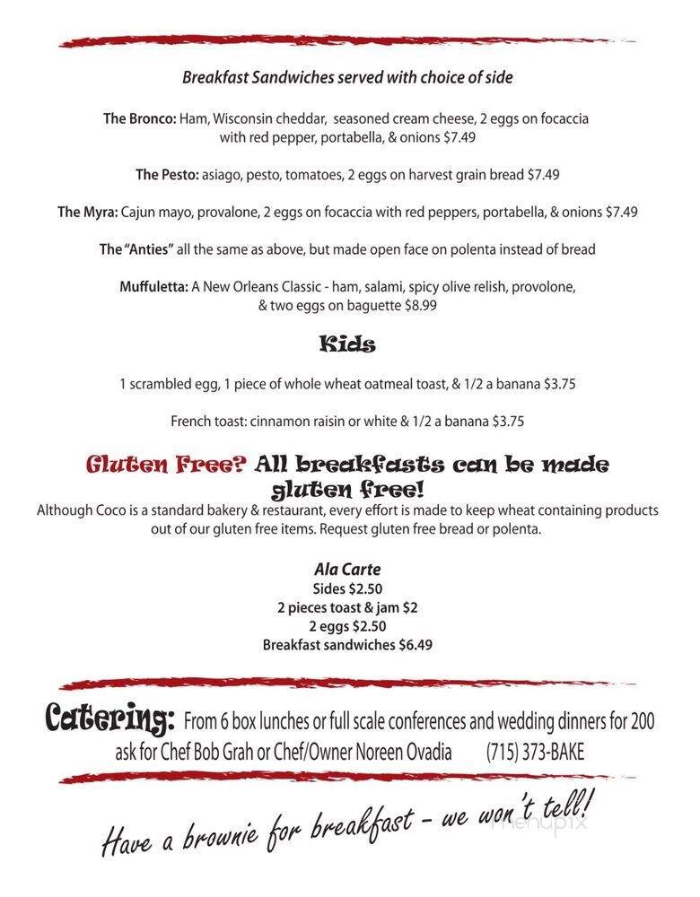 Coco Artisan Breads, Fine Pastries, Good Eats - Washburn, WI menu_pic