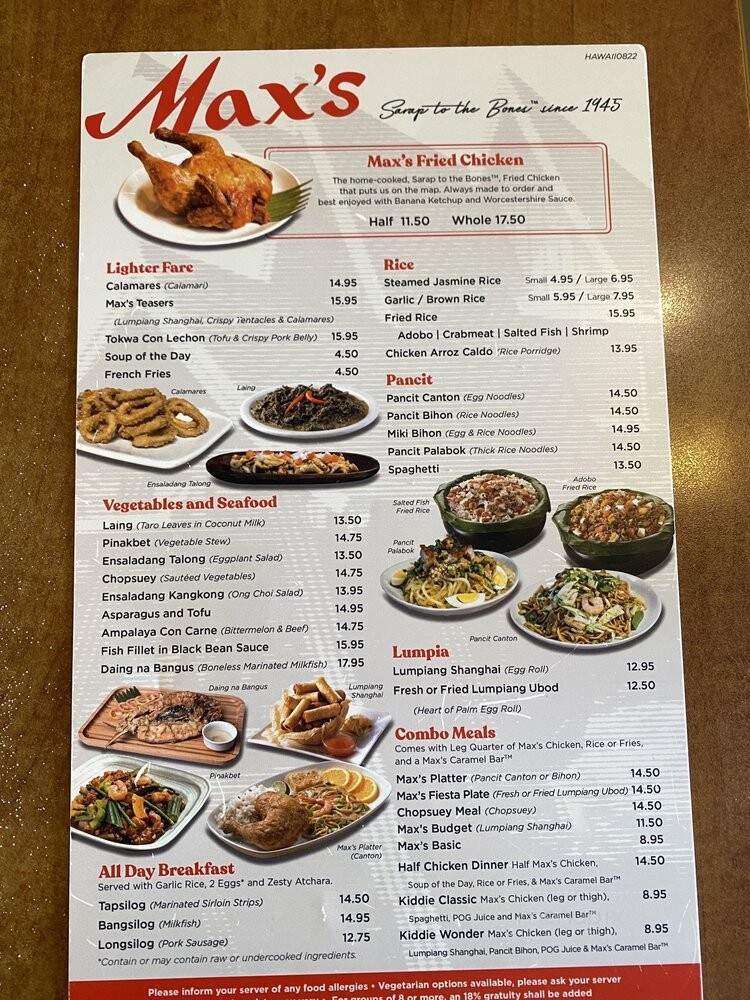 Max's Of Manila - Honolulu, HI menu_pic
