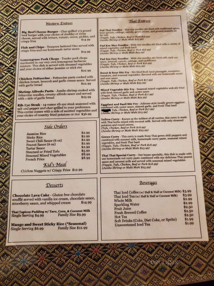 Thai Thai Restaurant - Volcano, HI menu_pic