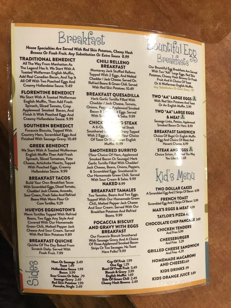 Eggington's Restaurant - Casper, WY menu_pic