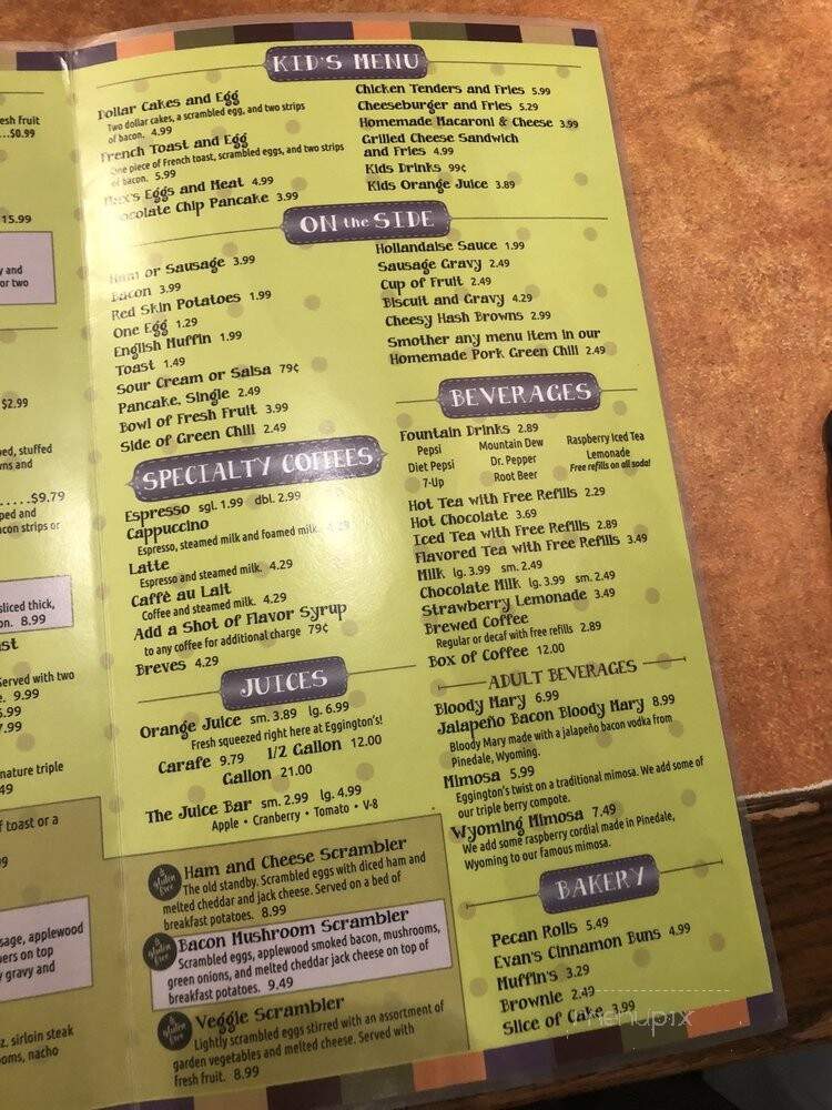 Eggington's Restaurant - Casper, WY menu_pic