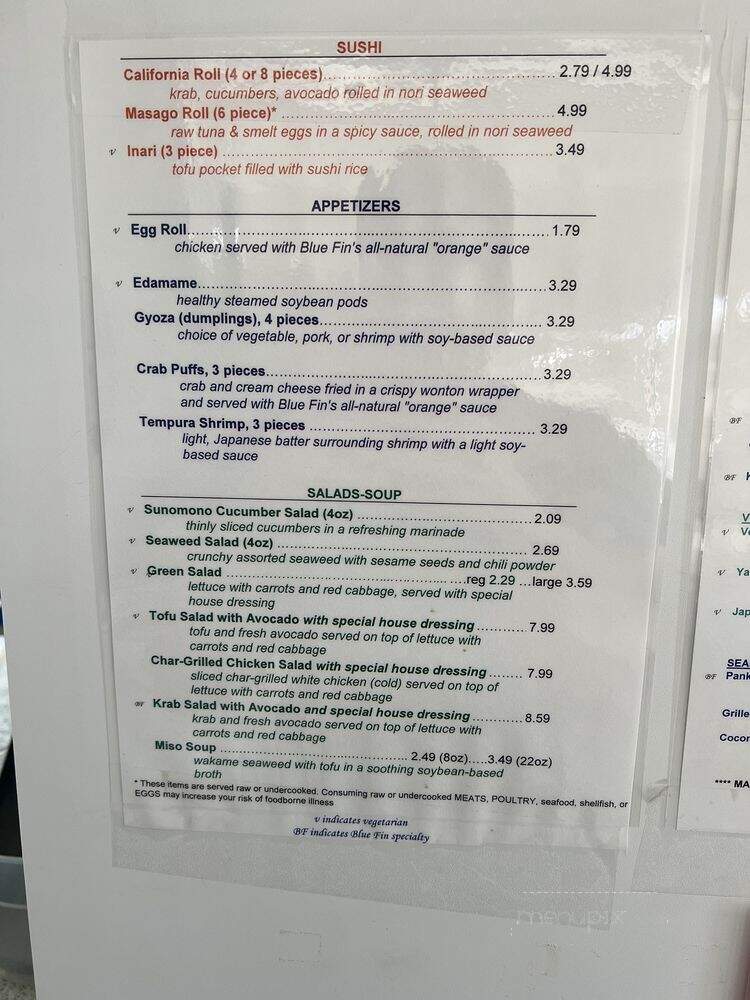 Blue Fin - Phoenix, AZ menu_pic