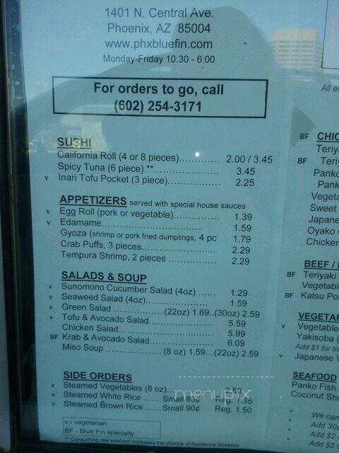 Blue Fin - Phoenix, AZ menu_pic