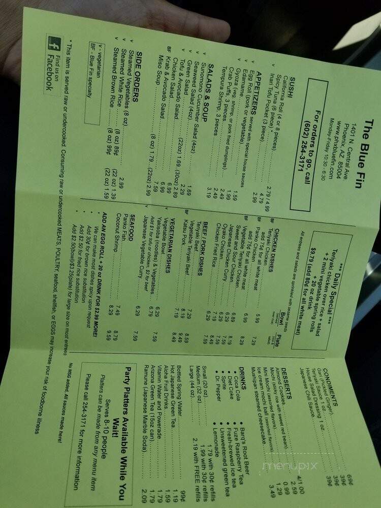Blue Fin - Phoenix, AZ menu_pic