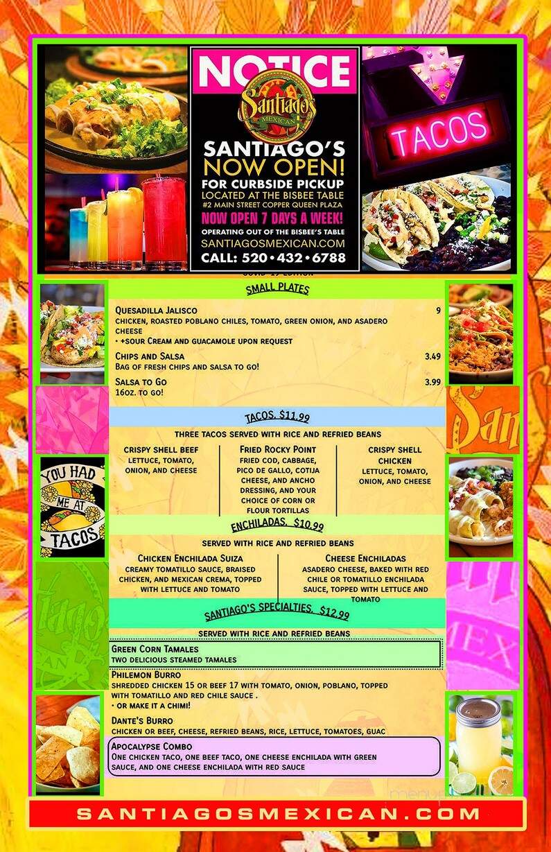 Santigo's Restaurant - Bisbee, AZ menu_pic