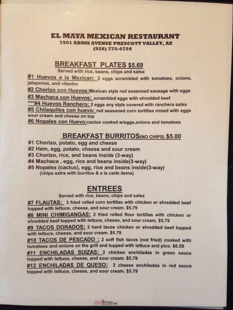 Maya Mexican Food To Go - Prescott Valley, AZ menu_pic