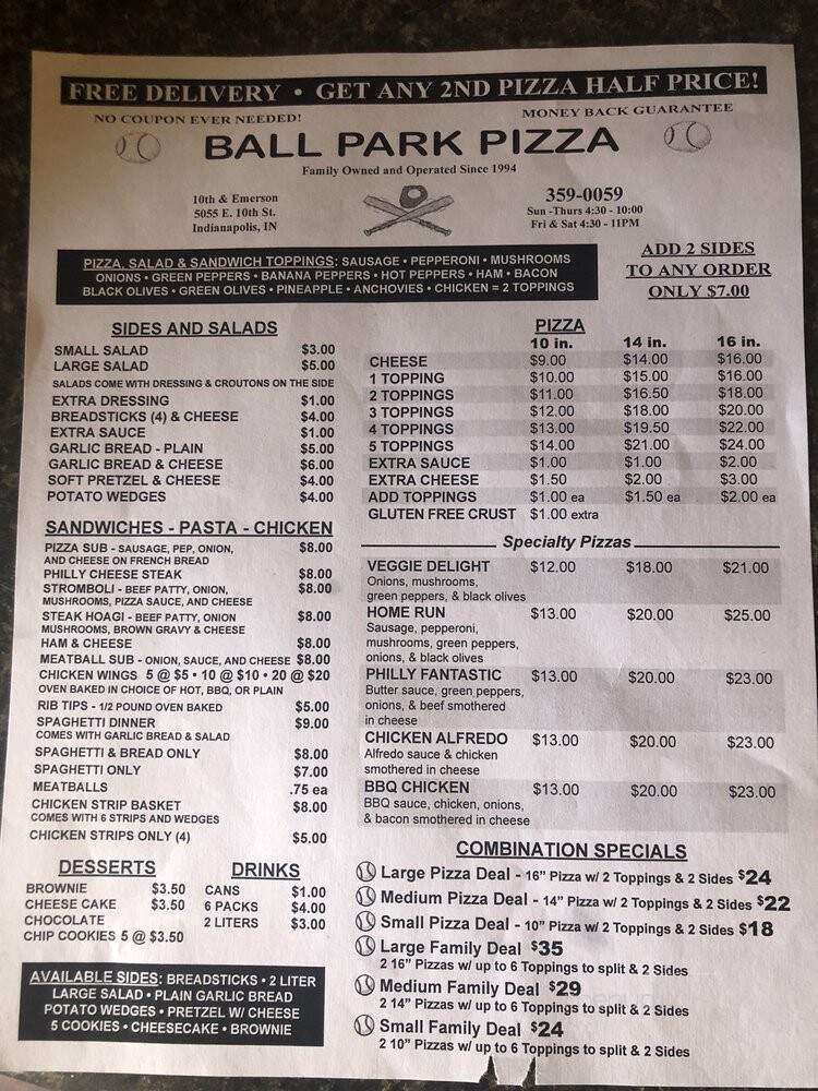 Ball Park Pizza & Eatery - Indianapolis, IN menu_pic