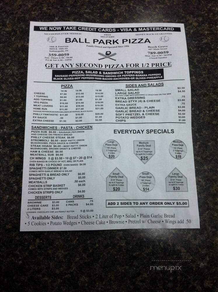 Ball Park Pizza & Eatery - Indianapolis, IN menu_pic