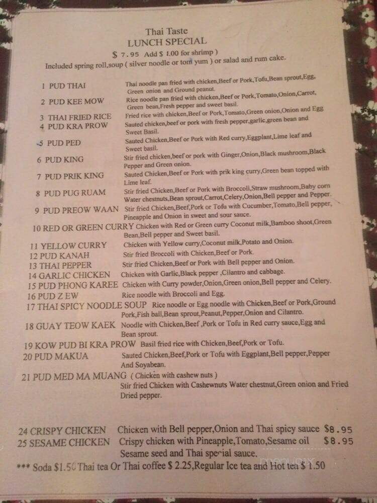 Thai Taste Restaurant - Indianapolis, IN menu_pic