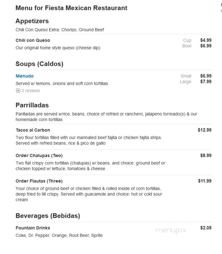 Fiesta Mexican Restaurant - Fort Worth, TX menu_pic