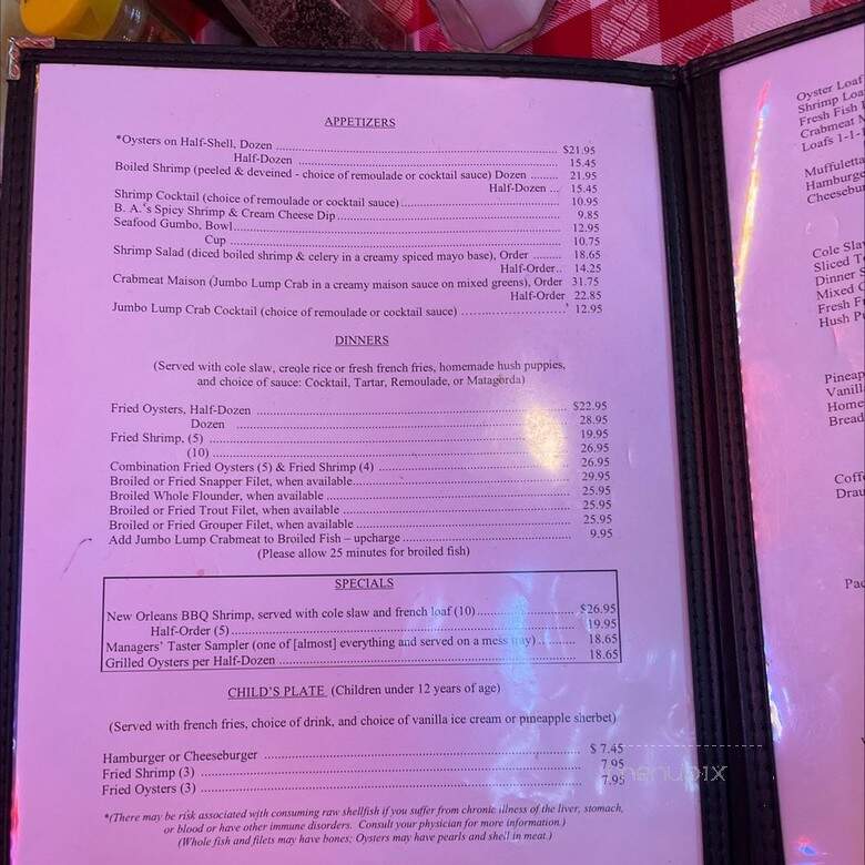 S & D Oyster Co - Dallas, TX menu_pic