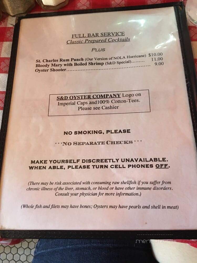 S & D Oyster Co - Dallas, TX menu_pic
