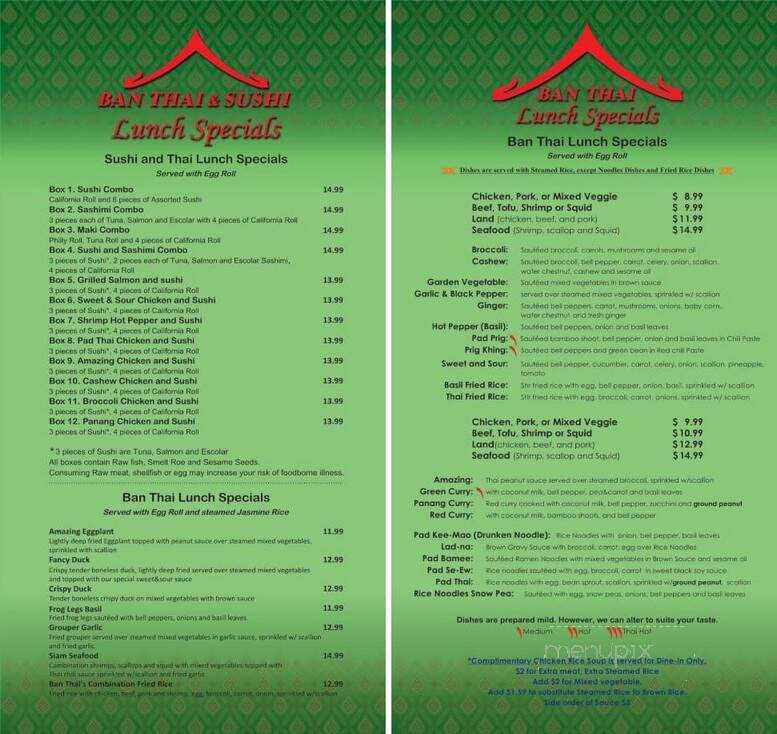 Ban Thai Restaurant - Clearwater, FL menu_pic
