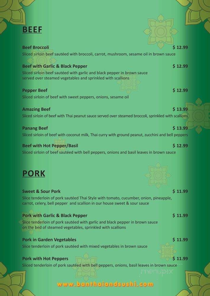 Ban Thai Restaurant - Clearwater, FL menu_pic