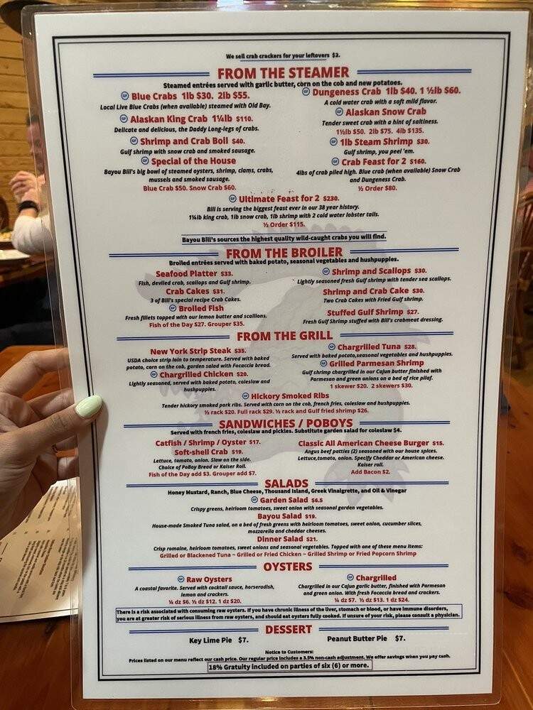Bayou Bill's Crab House - Panama City Beach, FL menu_pic