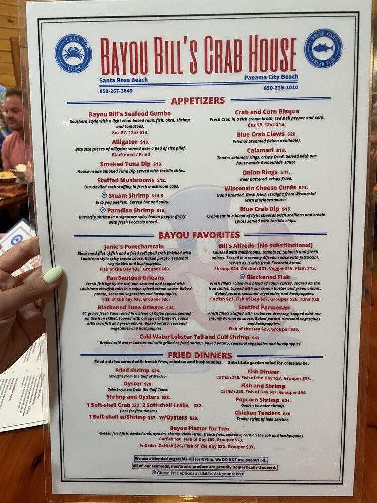 Bayou Bill's Crab House - Panama City Beach, FL menu_pic