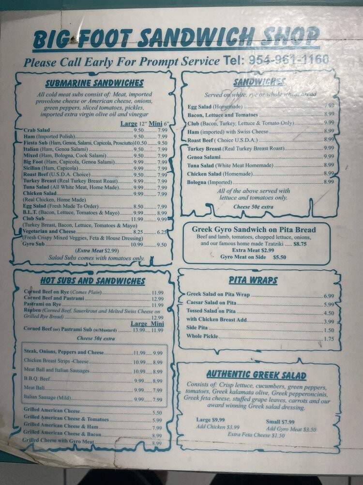 Big Foot Gyro & Subs - Fort Lauderdale, FL menu_pic