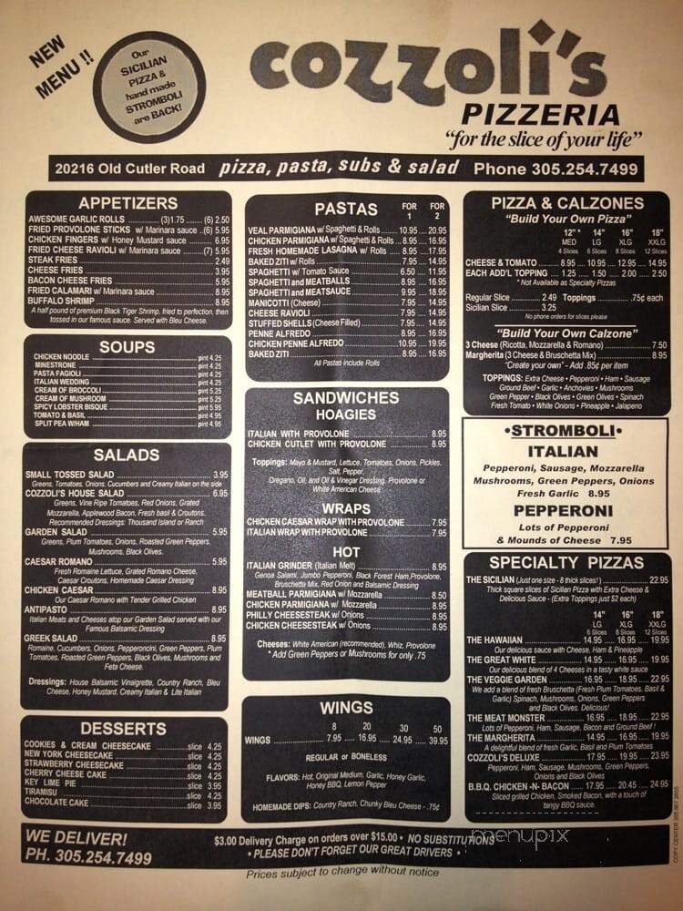Cozzoli's Pizza - Miami, FL menu_pic