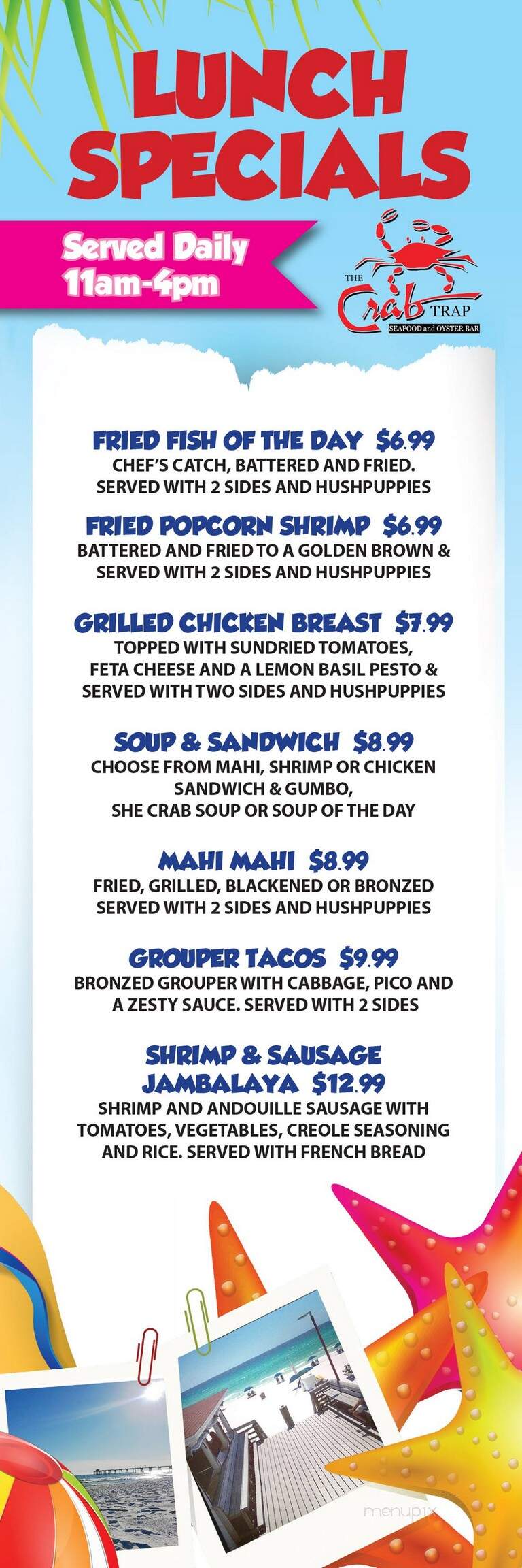 Crab Trap - Destin, FL menu_pic