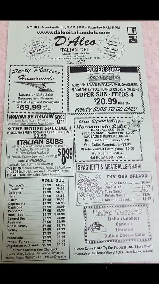 D'Aleo Deli - St Augustine, FL menu_pic