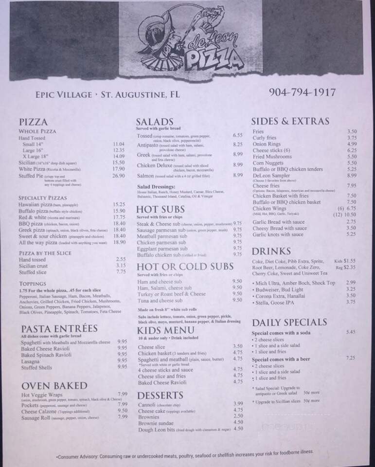 De Leon Pizza - St Augustine, FL menu_pic