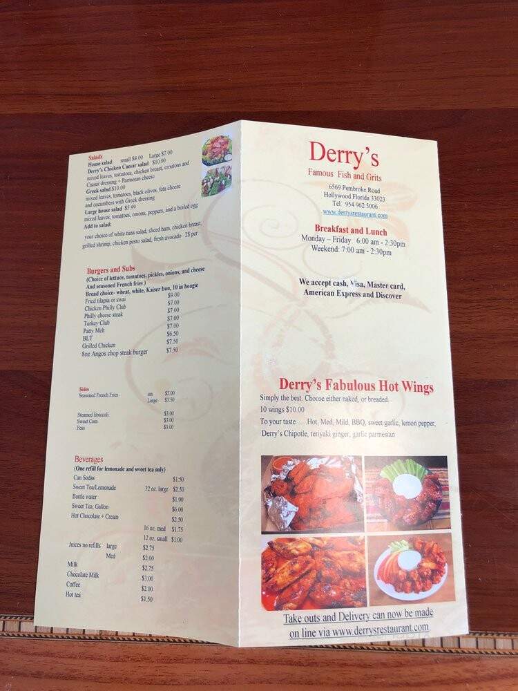 Derry Restaurant - Hollywood, FL menu_pic