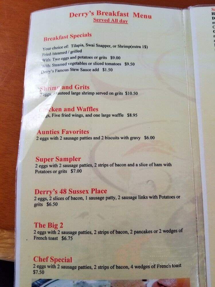 Derry Restaurant - Hollywood, FL menu_pic