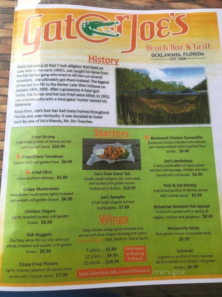 Gator Joe's - Ocklawaha, FL menu_pic