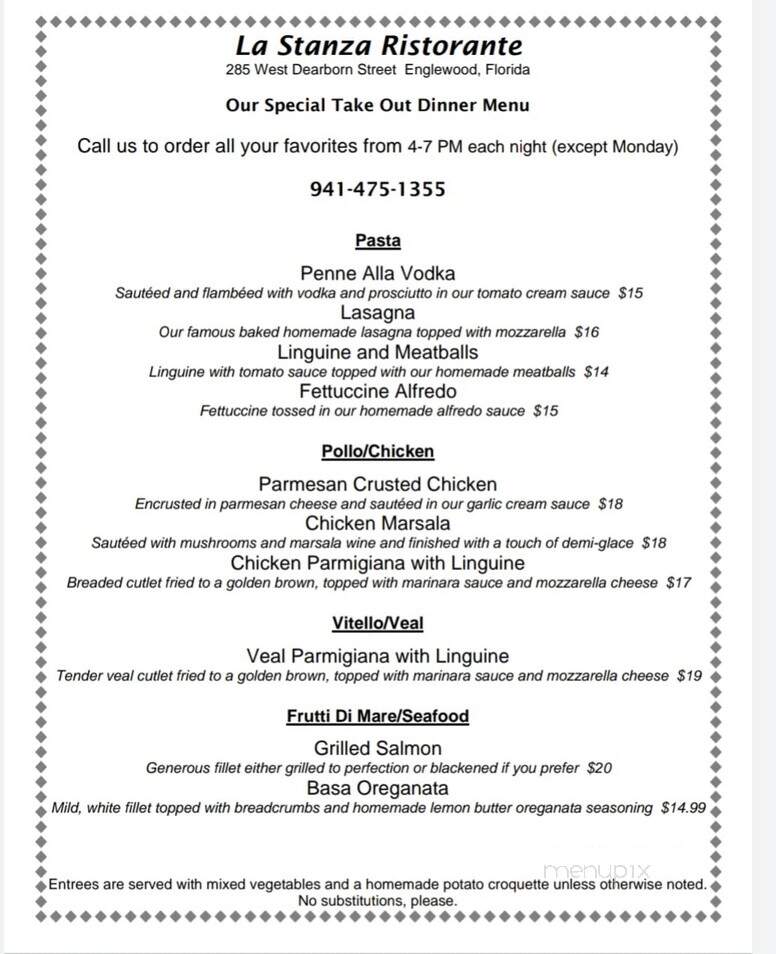 Lastanza Ristorante - Englewood, FL menu_pic