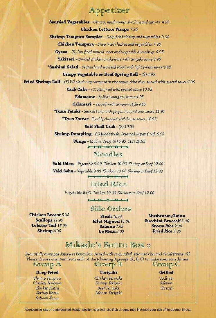 Mikado Japanese Steak House - Jacksonville, FL menu_pic