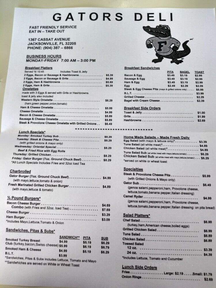 Gators Deli & Sandwiches - Jacksonville, FL menu_pic