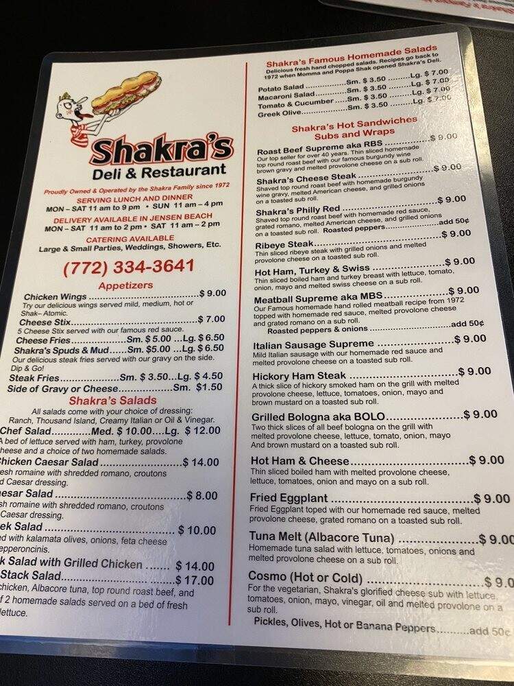 Shakra's Deli - Jensen Beach, FL menu_pic