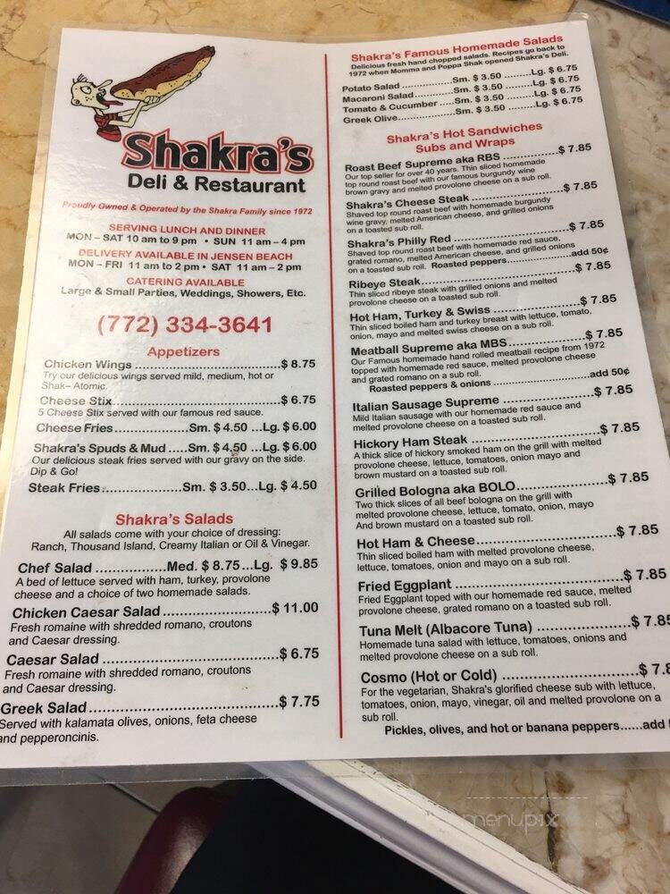 Shakra's Deli - Jensen Beach, FL menu_pic