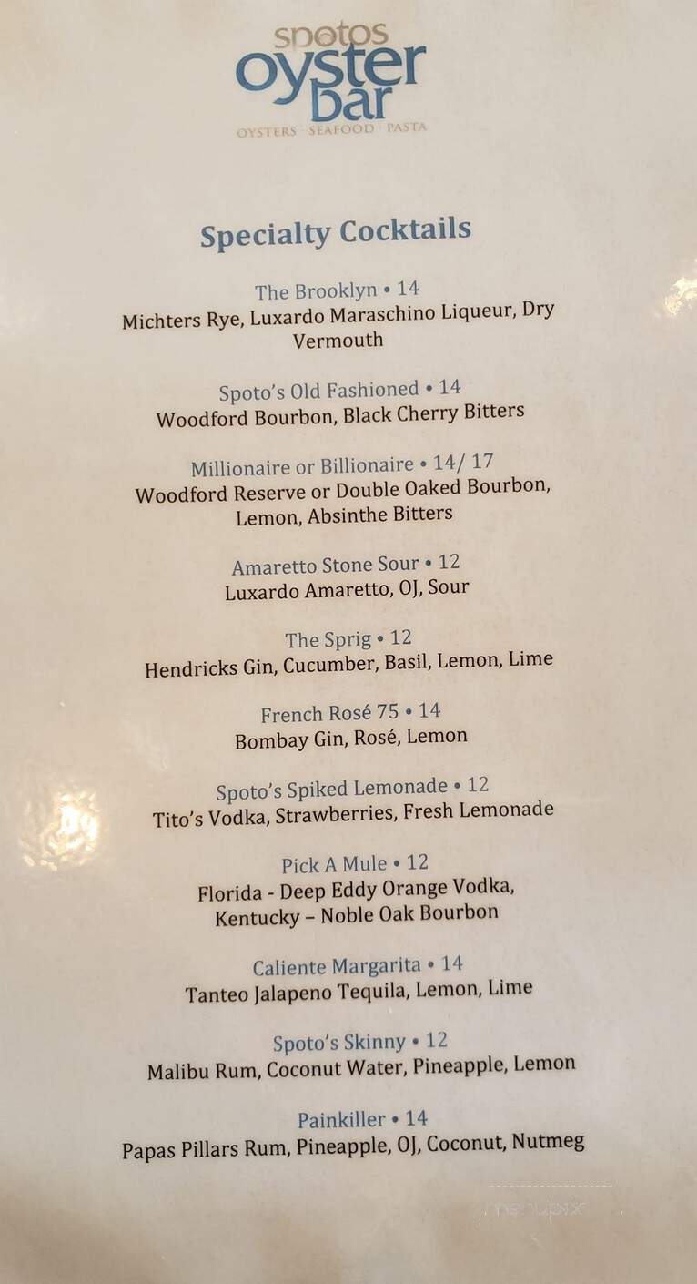 Spoto's Oyster Bar - Palm Beach Gardens, FL menu_pic