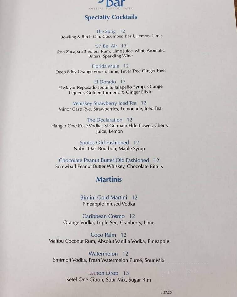 Spoto's Oyster Bar - Palm Beach Gardens, FL menu_pic