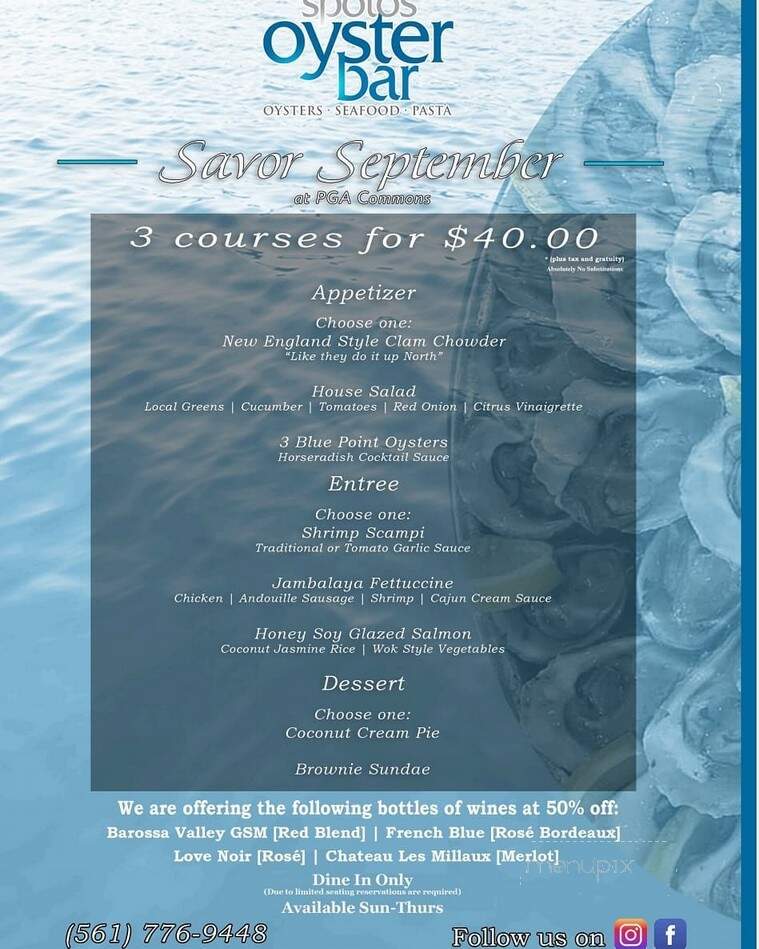Spoto's Oyster Bar - Palm Beach Gardens, FL menu_pic