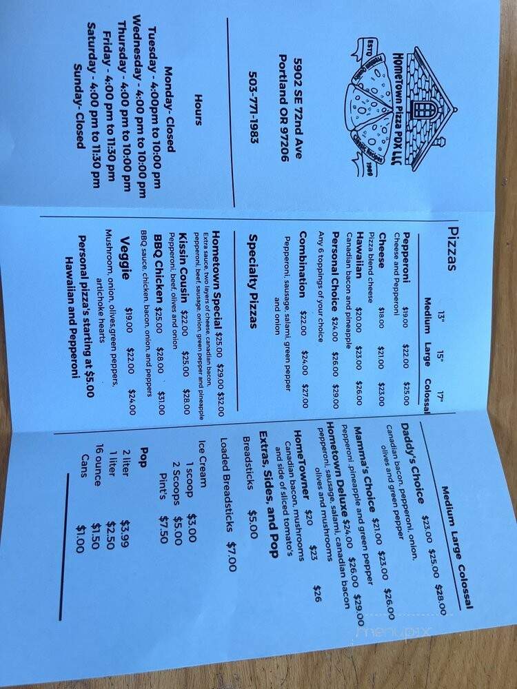 Hometown Pizza - Portland, OR menu_pic