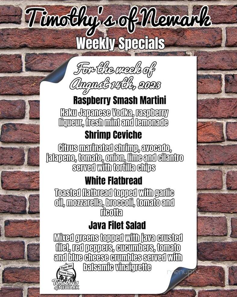 Timothy's Of Newark - Newark, DE menu_pic