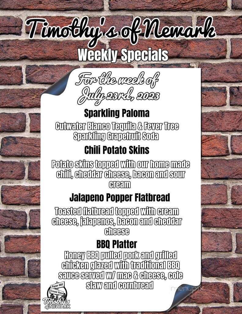 Timothy's Of Newark - Newark, DE menu_pic
